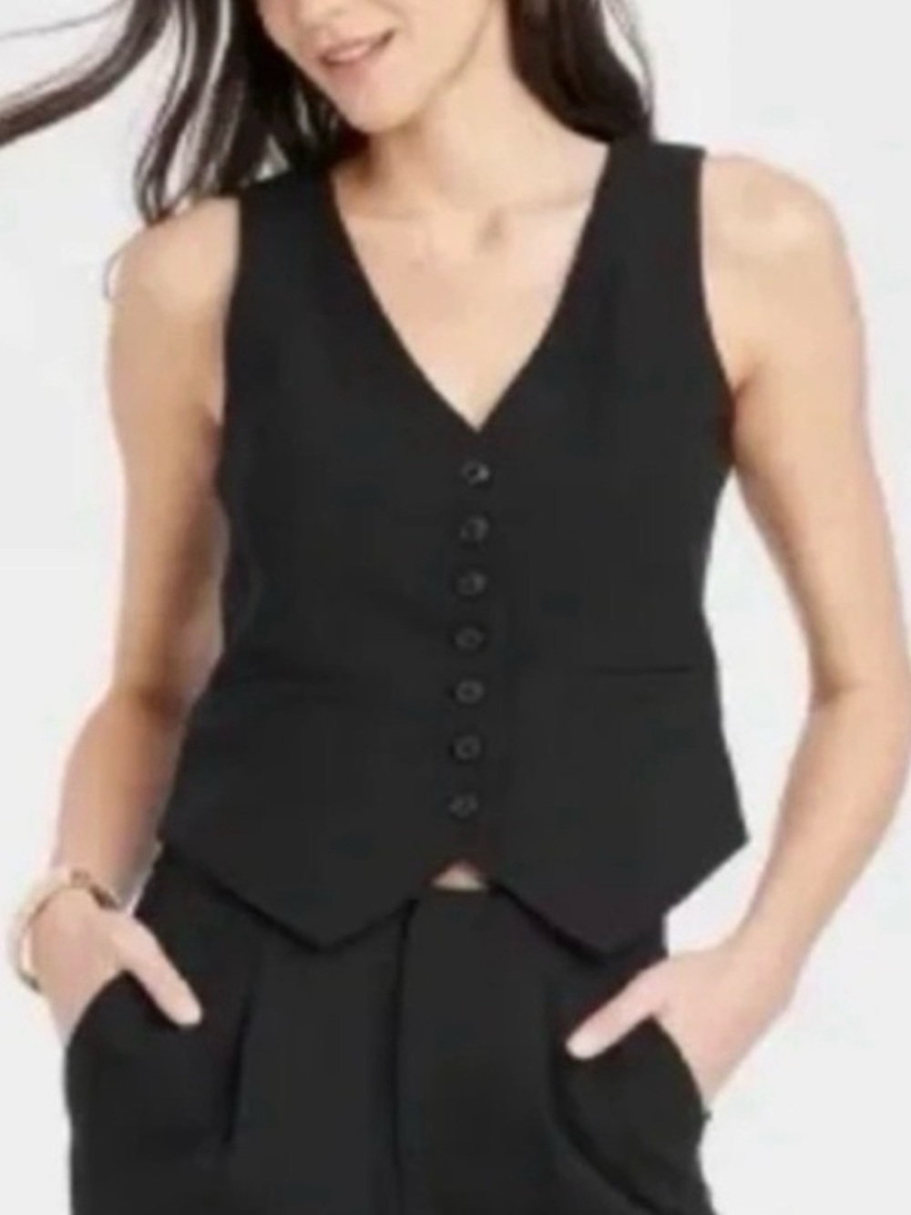 A New Day Black Button Front Vest Top Sleeveless Tailored Size Medium